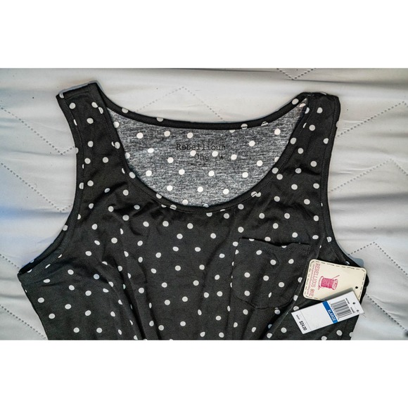 Rebellious One Polka-Dot Printed Tie-Front Tank Top, Black, Sz XL - Picture 4 of 5